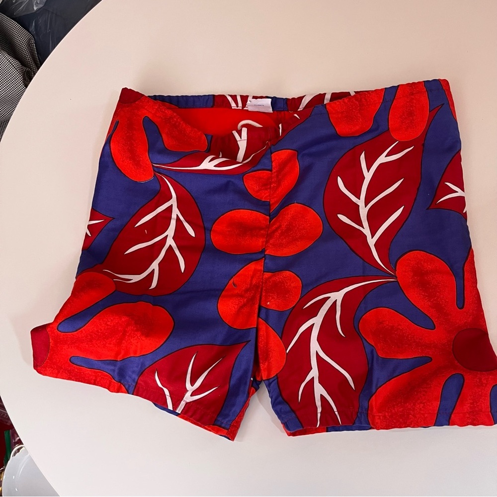 Vintage 1950 Retro Laguna Hawaiian Floral Red Blue Shorts Swimsuit Size Small